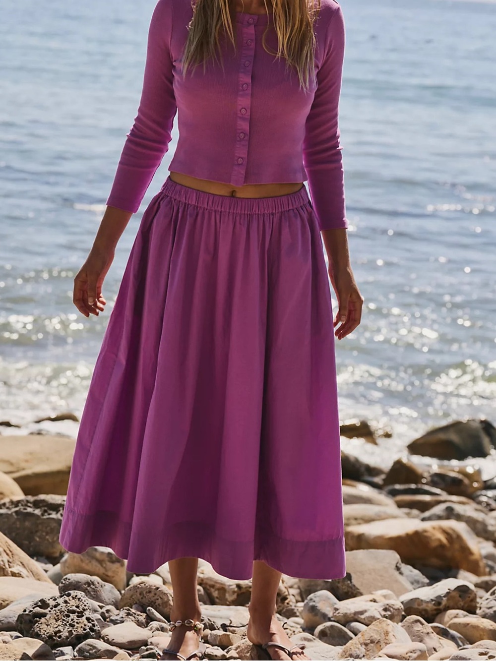 Free People free-est Perfect Tones Poplin midi Skirt Size Small